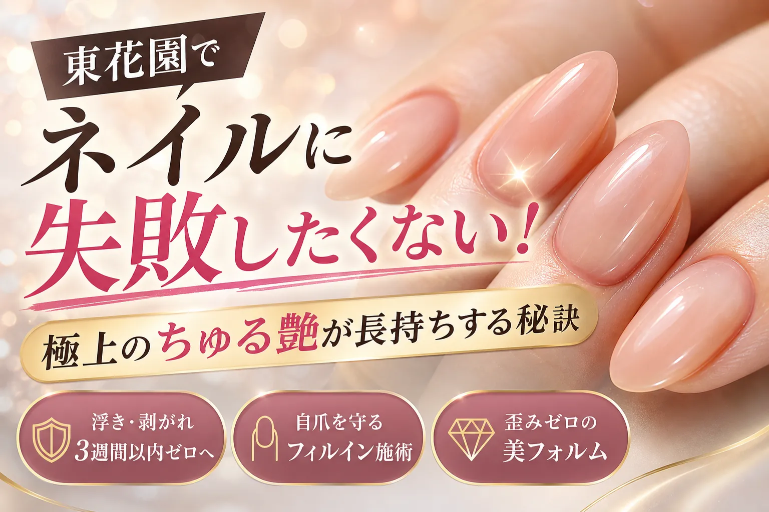 東花園でネイルに失敗したくない人へ!極上のちゅる艶フォルムを長持ちさせる秘訣